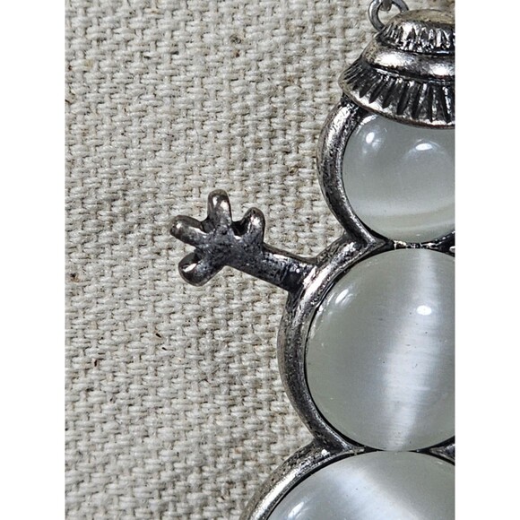 Vintage Silver White Moonglow Lucite SNOWMAN Pendant Necklace Brooch - Picture 7 of 8